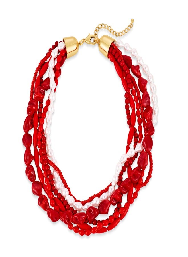 HolidayQbee Summer Beach Red Coral Necklace For Women Unique Strand Necklace Fashion Gold Necklace Stack Boho Beaded And Coral Necklaces Unique Corals Bead Choker Necklaces Jewelry Gift - Image 1